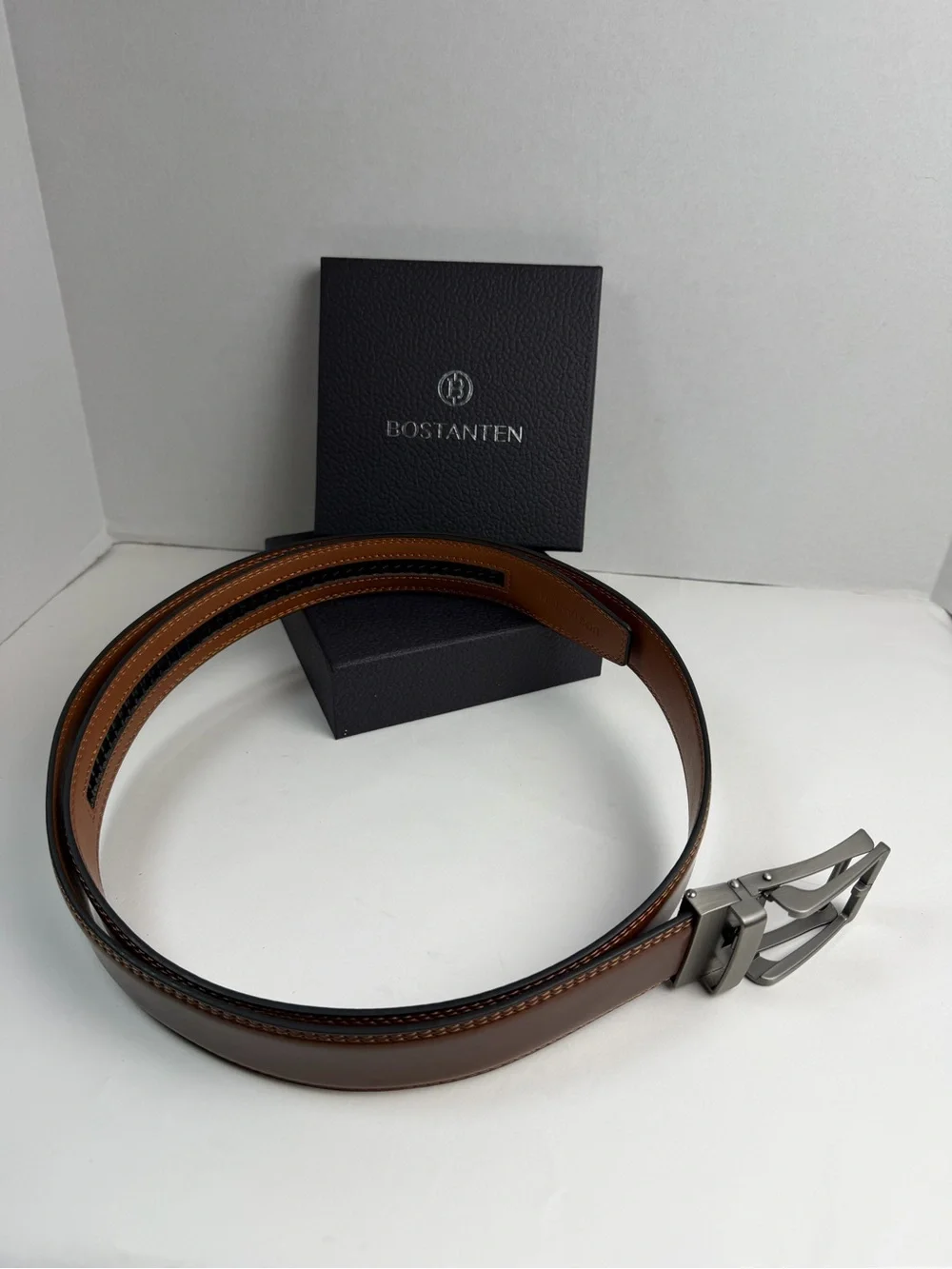 Bostanten Leather Belt Mens  Brown Automatic Buckle 42-48 Inches New
